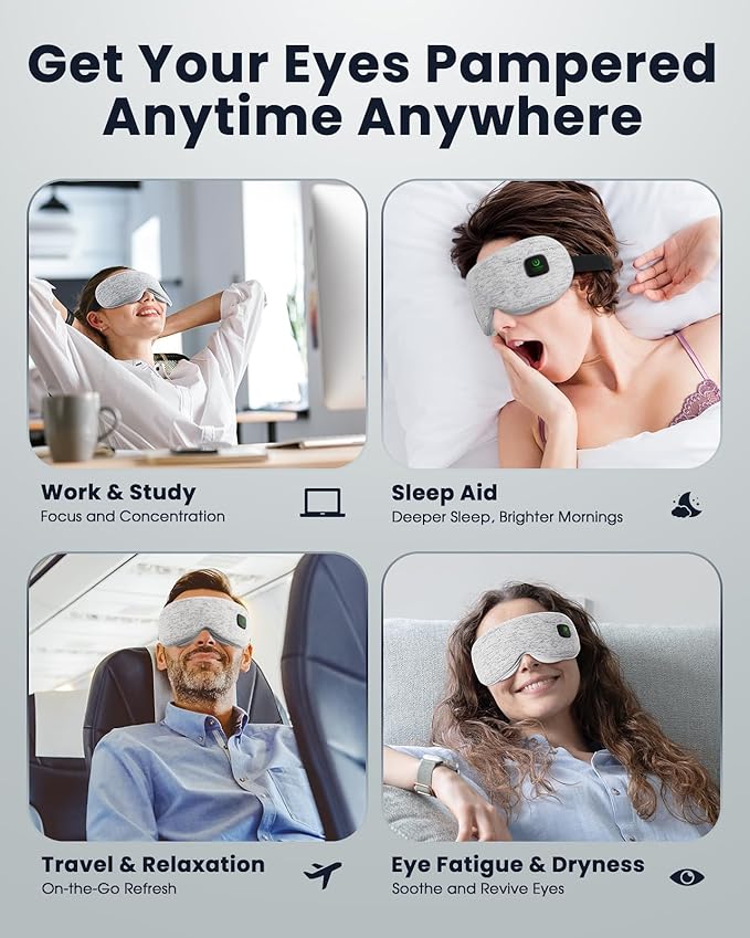 Heated Eye Mask - Cordless Eye Mask for Dry Eyes, FSA HSA Eligible, Eye Relief, Improved Sleep, Washable Eye Heating pad for Travel and with Replaceable Shell