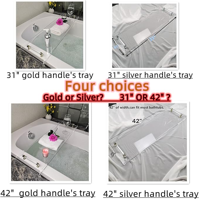Bath Tub Tray,Clear Bathtub Tray for Luxury Bathroom – Waterproof Bath Caddy with Sleek Surface –No Assembly– Easy Cleaning Bathtub Organizer for Spa Relaxation (31")