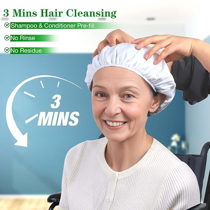 Shampoo Caps No Rinse, 6 Pack Waterless Shampoo Caps for Bedridden Patients and Elderly, Rinse Free Hair Washing Shower Caps for Post Surgery, Hospital, Camping