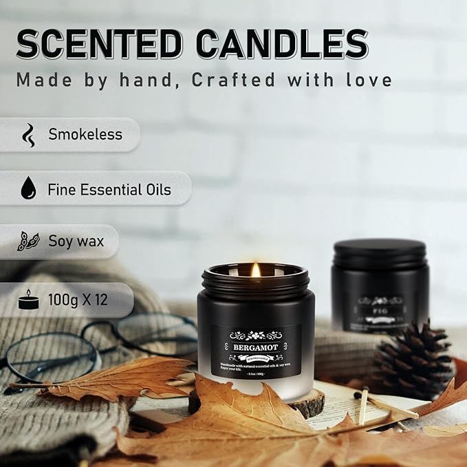 Fclayvts Scented Candles Set - 24 Pack Gradient Black Men Candles for Home Scented, 3.5 oz, Aromatherapy Soy Candle Gifts Set for Men, Birthday, Valentine, Christmas, Anniversary Present for Him