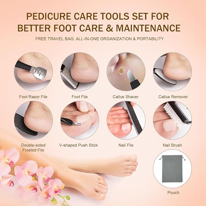 Electric Callus Remover for Feet, Rechargeable Waterproof Foot File Professional Foot Care Tools with 17-in-1 Pedicure Kit, Portable Callus Remover Kit to Remove Dead Skin Hard Skin Dry Cracks(White)