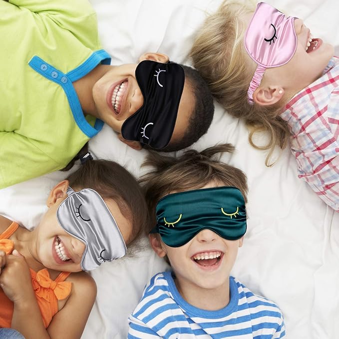 4 Pieces Sleep Eye Masks Silk Sleep Eye Cover Cute Lightweight Adjustable Eyeshade Masks Satin Night Eyeshade Covers for Women Men Travel Nap