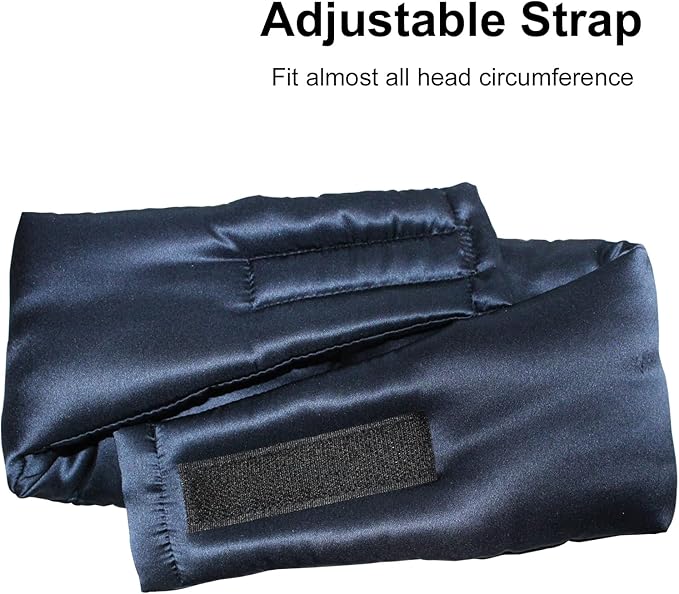 100% Mulberry Silk Eye Mask Blackout Sleeping Eye Cover for Night Sleep and Travel Nap,Soft Adjustable Eyeshade, Comfortable Blindfold for Women Men,Large Size, Black (Navy)