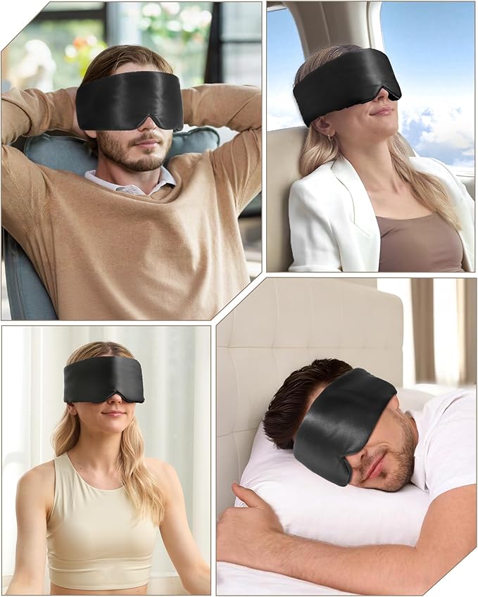 BeeVines Pure Silk 3D Sleep Mask for Women & Men, Luxury 100% 22 Momme Mulberry Silk 3D Contoured Eye Mask for Lash Extensions, Zero Eye Pressure & Blackout for Sleeping, with Adjustable Band (Black)