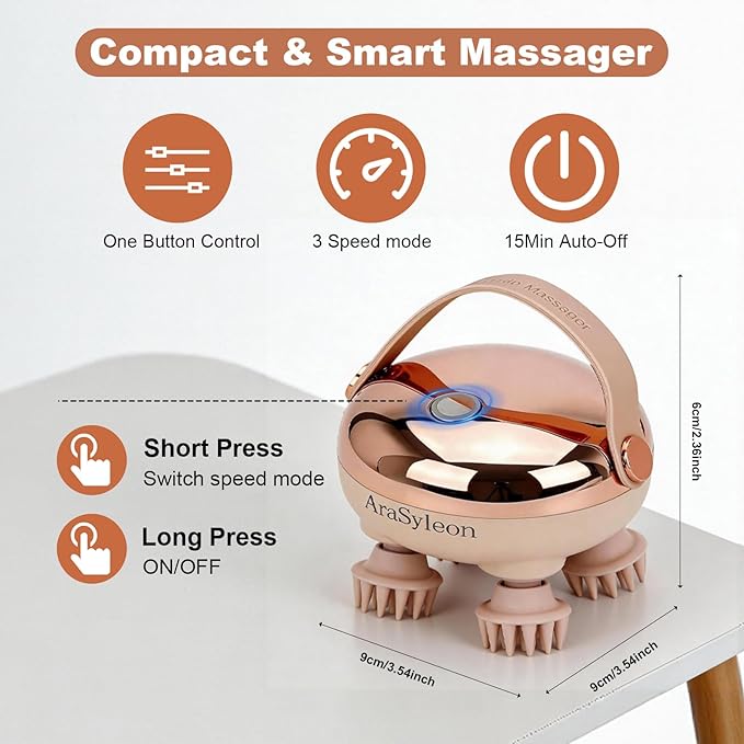 Electric Scalp Massager, Head Massager Relaxes Scalp Pressure & Promotes Hair Growth, Soft Silicone Claws Scratcher Replaceable, Compact, Portable and Rechargeable