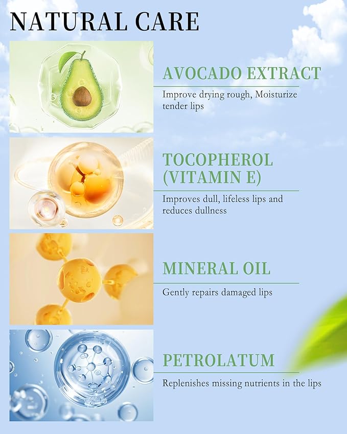 Lip Balm Set-8pcs Avocado Hydrating Lip Balm, Moisturizing Soothing Care Lip Moisturizer, Improve Dry & Chapped Lips, Colorless Non-Sticky Lip Primer, Women's Day Lip Care Gift Kit for Women Girl