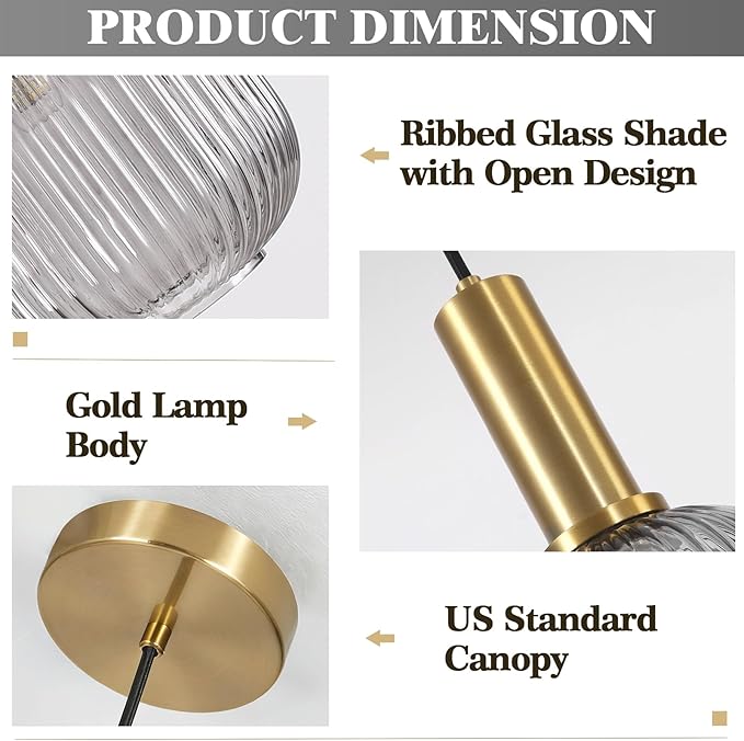 KCO Lighting Mid Century Smoke Glass Pendant Light Antique Brass Kitchen Island Pendant Lighting Modern Striped Glass Globe Hanging Light Large Industrial Pendant Light Fixture