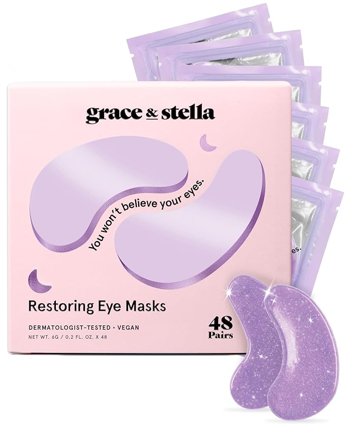 grace & stella Retinol Under Eye Patches for Puffy Eyes and Dark Circles - Restoring Gel Under Eye Masks with Hyaluronic Acid - Vegan Skincare, Mothers Day Gifts Bulk (Purple, 48 Pairs)