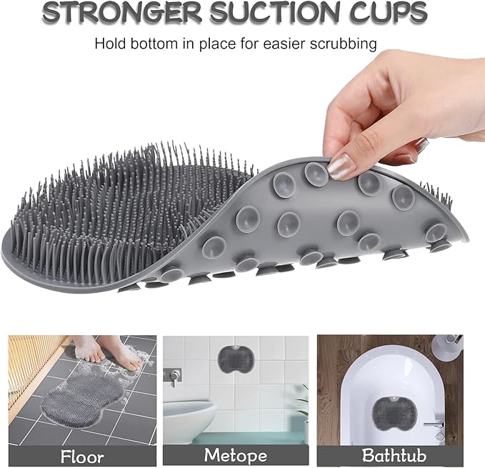 Shower Foot Scrubber, Wall Mounted Bath Massage Pad, Back Scrubber Back with Non Slip Suction Cups to Improve Circulation, Soothe Achy Feet (Grey)