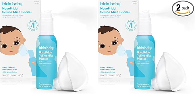 Frida Baby NoseFrida Saline Mist Nasal Inhaler, Decongestant Spray for Congestion & Allergy Relief for Babies + Kids, Nasal Saline Spray, Soothes Stuffy Nose & Sore Throat, Includes Mask (Pack of 2)