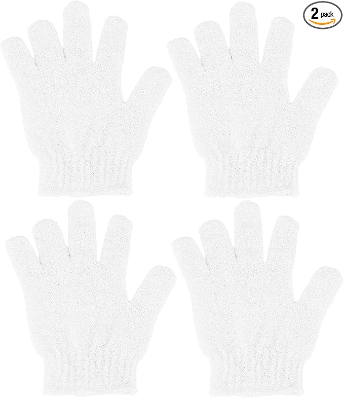 4 Pcs Shower Gloves, Exfoliating Gloves, Exfoliating Mitt, Exfoliating Body Scrub, Loofah Bath Gloves for Men, Women (White, 4)