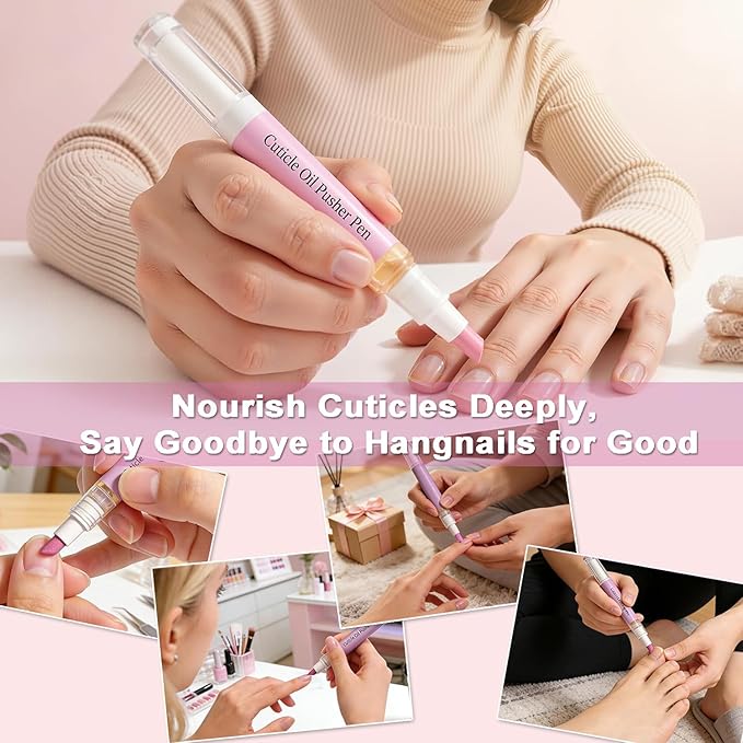 2-in-1 Cuticle Oil Pusher Pen,2026 New Ceramic Cuticle Pusher Oil Pen,Ceramic Cuticle Pen for Nails,Nail Care Tool for Dry Damaged Nails Hangnails Moisturize Polish Brighten 2Pcs