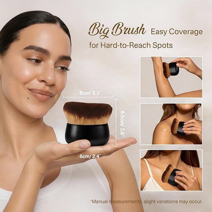 Streak-Free Kabuki Self Tanner Brush, Large Body Makeup Brush,Soft Dense Body Brus h for Self Tanner, Vegan Tanning Brush for Self Tan, Even Coverage, Ideal for Mousse, Lotion & Bronzing Foam, Black