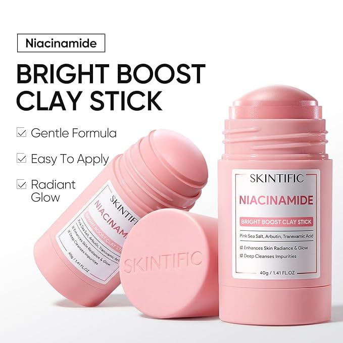 SKINTIFIC Niacinamide Bright Boost Face Mask Stick, Brightening & Pore-Blurring Mask Stick with Pink Sea Salt, Arbutin & Tranexamic Acid, Gentle Exfoliating, Non-Drying, Skincare Facial Mask