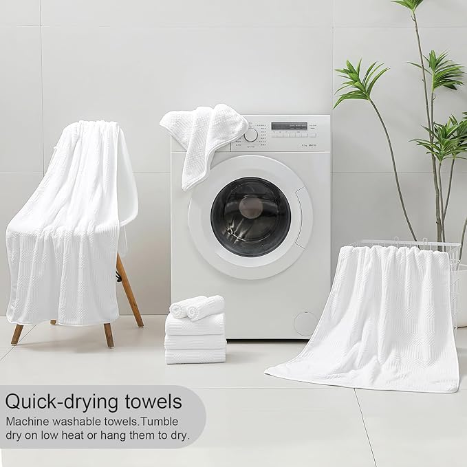 8 Piece Bath Towel Set-2 Oversized Bath Sheets(35"x70"),2 Hand Towels,4 Washcloths-Extra Large Microfiber Towel Sets,Less Lint Highly Absorbent & Quick Dry Bath Towels for Bathroom Gym Pool,White