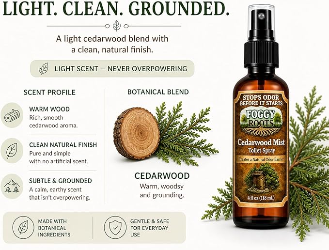 Cedarwood Pre-Poop Toilet Spray – Stops Odor Before It Starts, Bathroom Odor Eliminator, 4 oz (200+ Uses), Travel, Home & Work