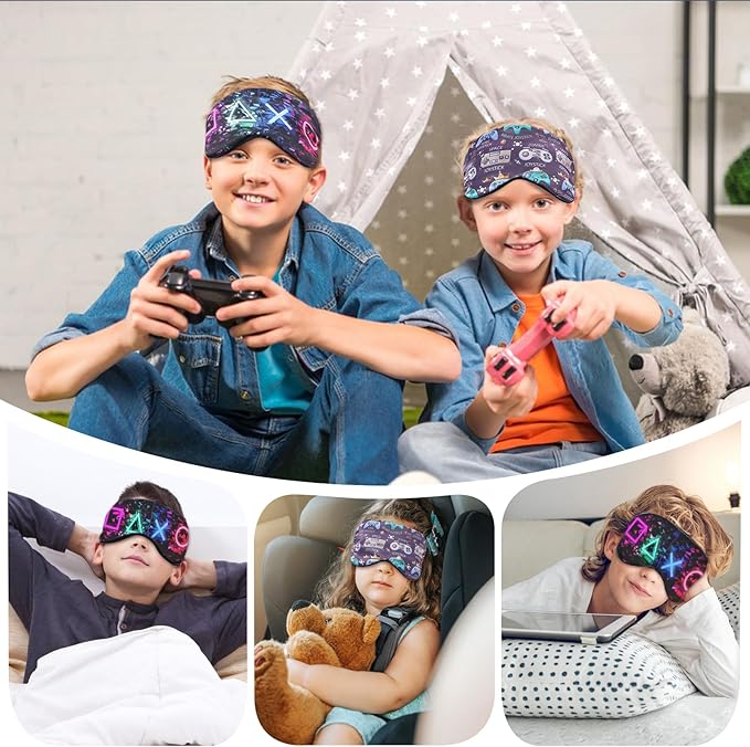 2 Pcs Boys Sleep Eye Mask, Guys Blackout Sleeping Silk Mask for Kids Adult Children's Travel Eye Mask Eye Cover Blindfold for Game (2 Pcs Game Mask - Style 5)