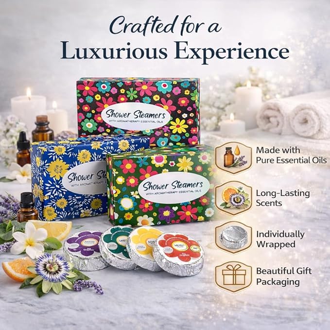 Shower Steamers for Women, Mothers Day Gift for Mom, 24pc Shower Bombs Aromatherapy Gift Set w/Organic Essential Oils. Shower Melts, Bath Bombs for Shower, Birthday Gifts, 4 Boxes of Pack of 6