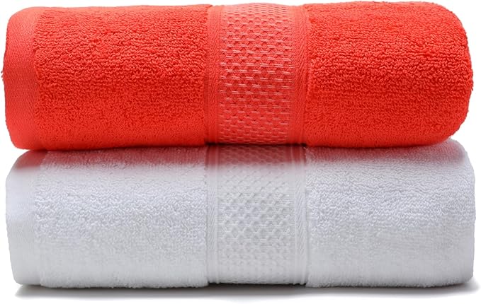 Cotton Bath Towels Set, 2-Piece Set(27x55 Inches) Super Absorbent Quick Drying, Soft,Suitable for Bathroom, spas, Gyms,Gift(White,Watermelon Red)