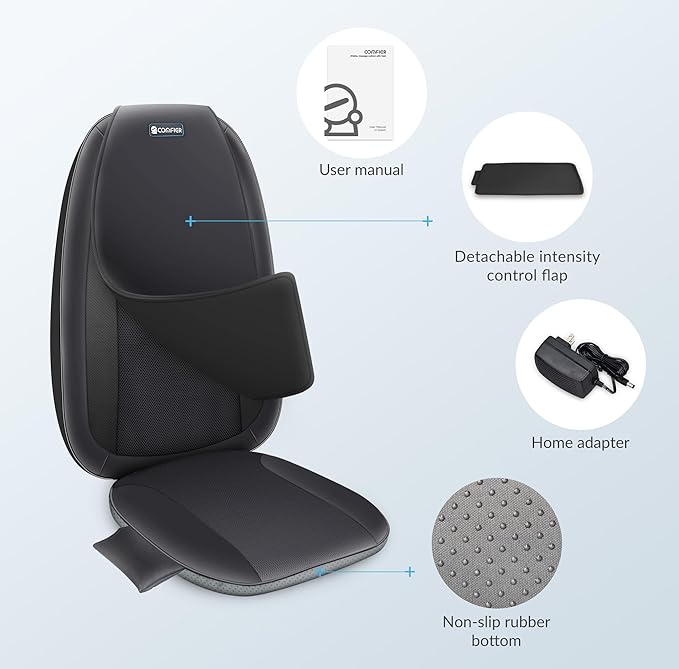COMFIER Back Massager for Back Pain,Shiatsu Massage Chair Pad for Full Back,Spot Massage,Electric Seat Cushion with Heat,Heated Chair Massager for Office,Home,Gifts for Mom,Dad,Him,Her,Black