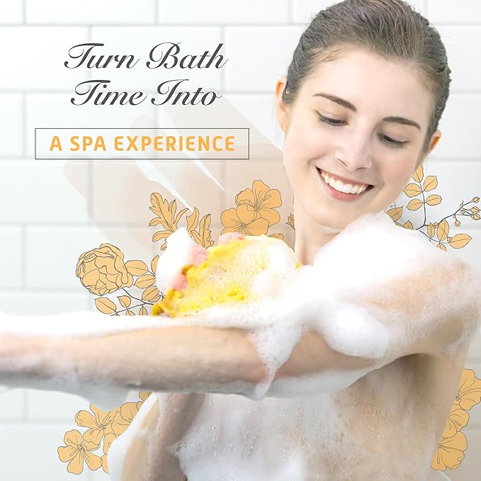 Spongentle Loofah Sponge for Shower and Bathing, Bath Sponge with Dual Texture, Shower Pouf for Gentle and Deep Exfoliation, Large Size Body Scrubber for Men & Women, PU Foam, 37% More Lather, 2 Pack