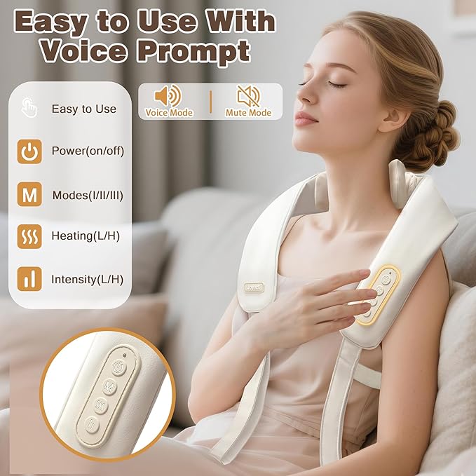 Joyset Neck Massager for Pain Relief Deep Tissue, Cordless Neck Massager and Shoulder with Heat, 6D Kneading Shiatsu Massage for Legs, Body, Chrismas, Birthday