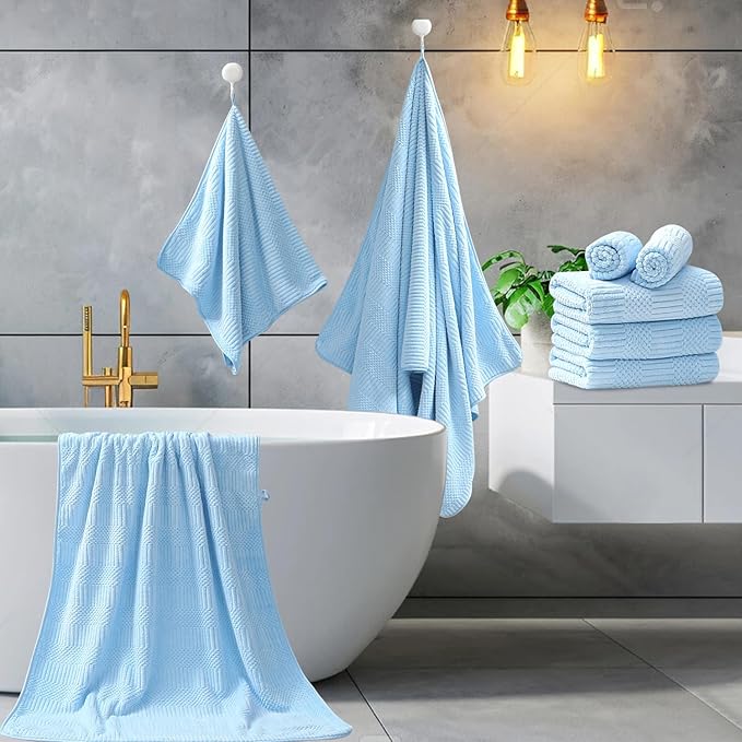 Ycosy 4 Pack Extra Large Microfiber Bath Towels Set,35x70 inches,600GSM,Less Lint Highly Absorbent Super Soft & Quick Dry,Oversized Bath Towels,Perfect for Bathroom Gym Pool,Blue