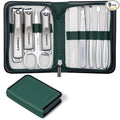FAMILIFE Manicure Kit for Women, 9 Pcs Carbon Steel Nail Grooming Kit with Compact Case, Stylish Green Travel Manicure Set for Home, On-the-Go Care, Daily Use Nail Clipper Set (Green)