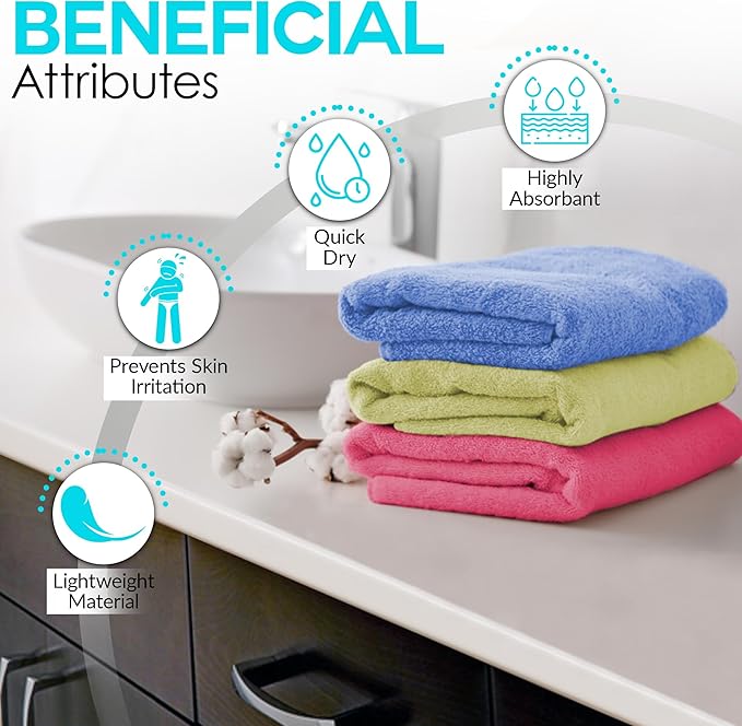 QUBA LINEN 100% Cotton Hand Towel Set – Soft, Absorbent Towels for Bathroom, Kitchen & Gym Use – Durable, Reusable & Machine Washable Towels - Multi-Color, 16 x 28 Inches, Pack of 6