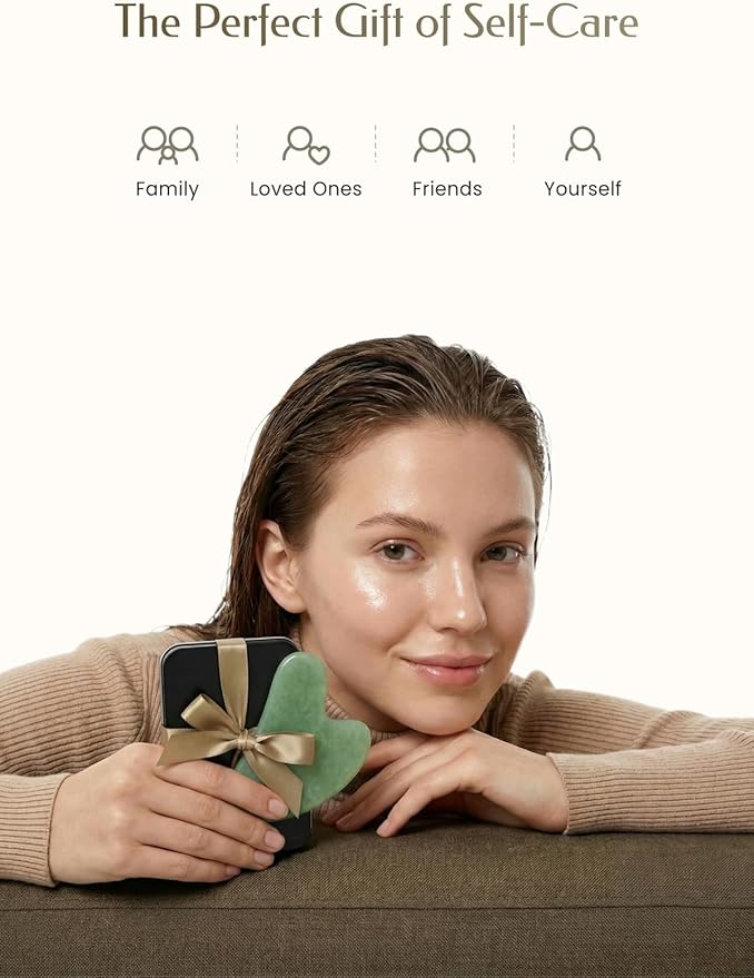 Gua Sha Facial Tool – Green Stone Guasha Tool for Face & Neck – Face Massager Tool for Lymphatic Drainage, Puffiness Reduction & Jawline Sculpting (Light-Green)