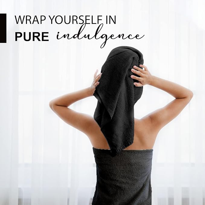 KAHAF COLLECTION 100% Cotton Bath Towels, 24x48 Pack of 6 Towels, Quick Dry, Highly Absorbent, Soft Feel Towel, Gym, Spa, Bathroom, Shower, Pool, Luxury Soft Towels (Black, 24x48-6 Pack)