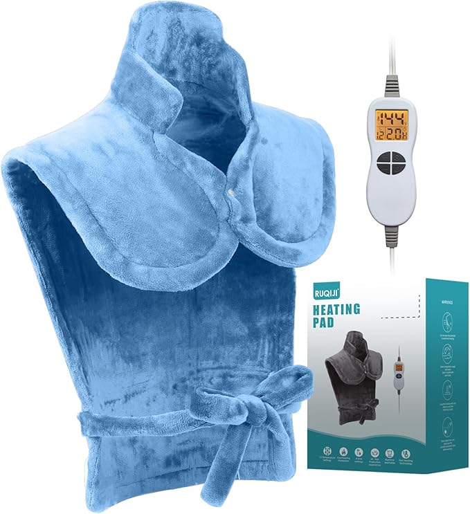 26" x 35" Flannel Neck&Shoulder&Back Heating Pad with 12 Temperature Settings& Countdown Timer,Pain Relief for Back/Neck/Shoulders/Menstrual Pain(Light Blue)