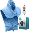 26" x 35" Flannel Neck&Shoulder&Back Heating Pad with 12 Temperature Settings& Countdown Timer,Pain Relief for Back/Neck/Shoulders/Menstrual Pain(Light Blue)