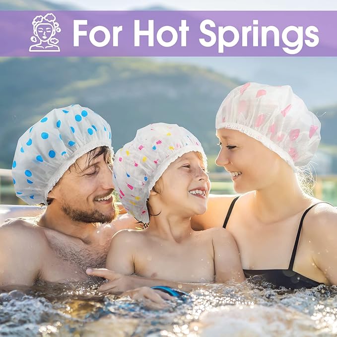 20 Pcs Reusable Plastic Shower Caps for Women, Bulk Waterproof Shower Caps Bath Hair Bonnets with Elastic Band Assorted Colors for Home, Salon & Spa