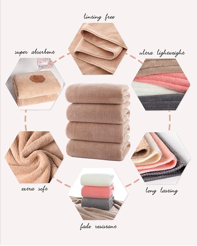 Lumimi Towels 4 Pack Soft Microfiber Bath Towel Set Salon Gym Yoga Travel Very Absorbent Light Quick Dry and Durable, 55" L x 27" W, 4 Piece Beige