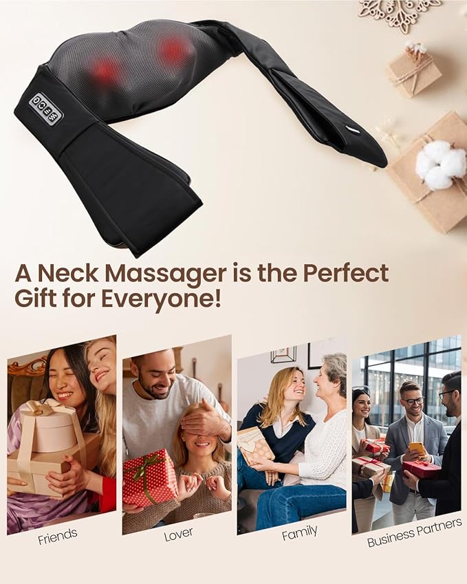 DAILYLIFE Neck Massager with Heat, Electric Back Massager for Pain Relief Deep Tissue, Massager for Neck Pain, Shoulder, Waist, Leg and Foot, Relaxation Gifts for Wife, Husband, Dad, Mom