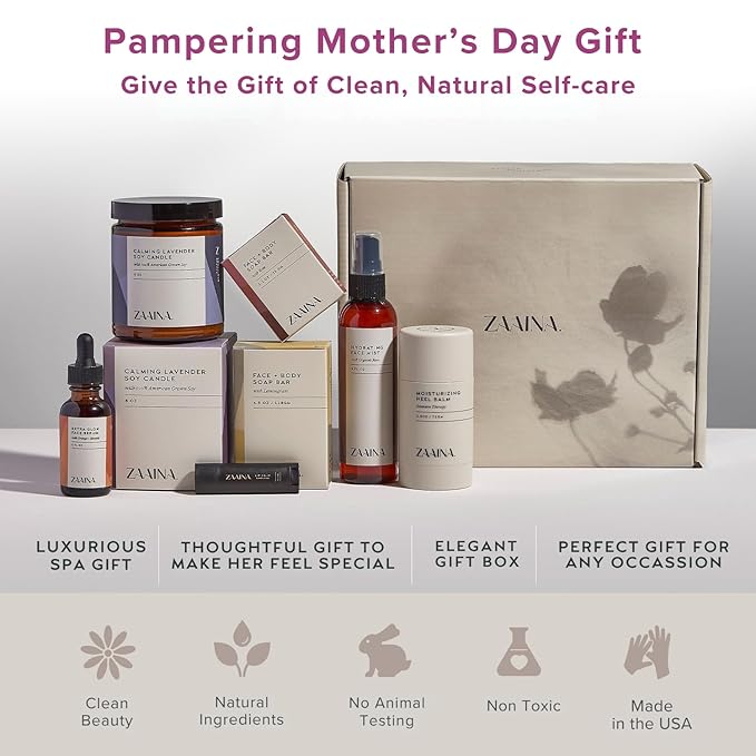 ZAAINA Spa Gift Set for Her - USA Made Luxury Self Care Spa Set, Pampering At Home Bath & Body Relaxing Spa Package, Gift Basket for Wife Friend, Mother's Day Gifts for Mom, Birthday Gifts for Women