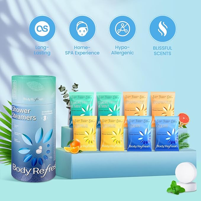 BodyRefresh Shower Steamers Aromatherapy 8 Pack, Birthday Gifts for Men, Shower Bombs for Stress Relief Relaxation Self Care, Mothers Day Gifts