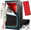 Portable Infrared Sauna for 1 Person, Red Light Therapy Full Size Home Sauna Box with Premium Dry Heating, Remote Temperature Control, Heated Foot Pad & Reinforced Folding Chair