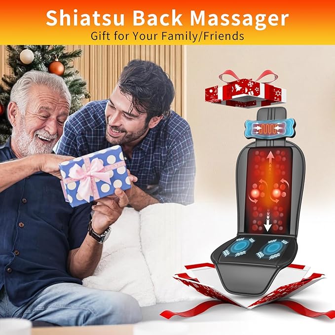 Shiatsu Back Massager with Heat, Massage Chair Pad for Full Back, Chair Massager with Neck Support Suitable for Office/Home/Father/Mother