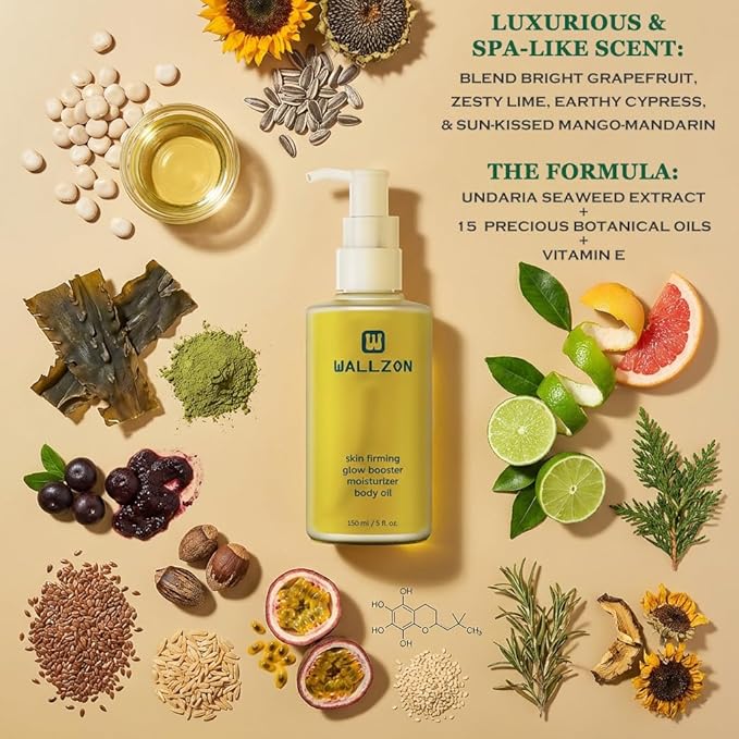 Undaria Extract Body Oil 5 Oz - Seaweed & Botanical Oil for Skin, Visibly Firming, Elasticity Improving, Deeply Moisturizing, Clean Lightweight Non-Greasy, Scented