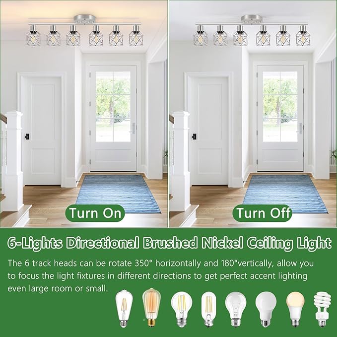Baocuz 6-Light Brushed Nickel Multi-Directional Semi Flush Mount Ceiling Light, Kitchen Light Fixtures Ceiling Mount, Modern Metal Cage Close to Ceiling Lamp for Dining Room Hallway Entryway