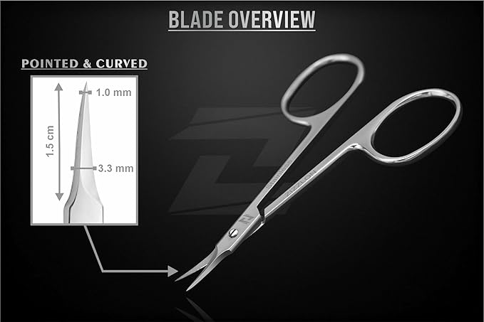 Cuticle Scissors Professional Extra Fine Curved Pointed Tip - Stainless Steel Grooming Scissors for Eyebrows, Beard, Nose Hair, Eyelash, Mustache, Dry Skin - Manicure Scissors