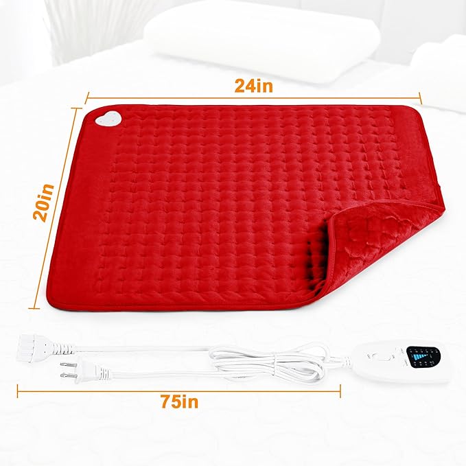 Deepsoon Heating Pad,Electric Heating Pads for Back,Neck,Moist Heating Pad for Abdomen Shoulder Knee Legs,Dry/Moist Heat&Auto Shut Off,Mother's Day Birthday for Men and Women,Red,24x20 Inch