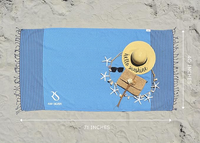 RAY SILVER Turkish Beach Towel - pack of 4 Cotton 40x71 Inch Oversized 100% Sand Free Lightweight Absorbent Quick-Dry Blanket, Extra Large Bath Towels for Travel & Pool, Blue Red Pistachio Green Pink