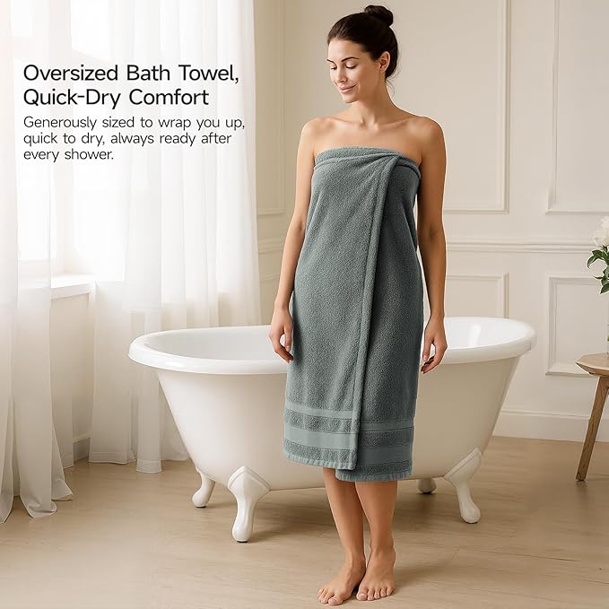 REDKISS 100% Cotton Bath Towels Set of 2, Extra Large Bath Sheets 35 X 70 Inches, Super Soft, Highly Absorbent & Quick Dry Shower Towels for Bathroom, Gym, Spa, Pool & Hotel, Sage Green