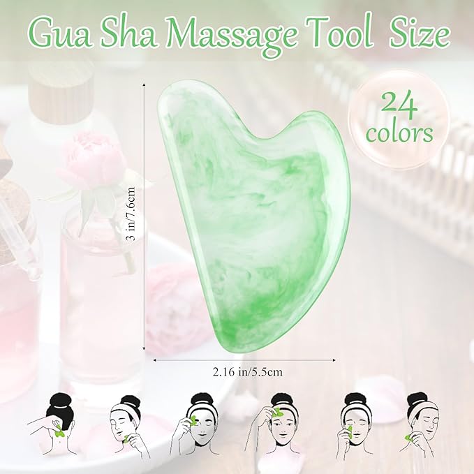 Sherr 24 Pcs Gua Sha Facial Tool Resin Gua Sha Massage Tool Heart Shaped Facial Stone Board for Face Body Skin Massage Spa Acupuncture Prevent Wrinkles (Bright Colors)