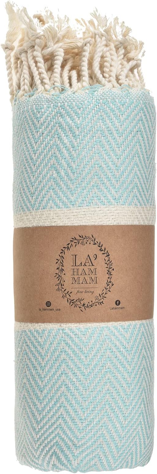 Personalized Embroidered Beach Towel | Throw Blanket, Easy Carry Sand Free, Highly Absorbent, Quick Dry, Turkish Towels for Travel Camping Bath Sauna Beach Gym Pool Yoga SPA by Lahammam, Herring, Aqua