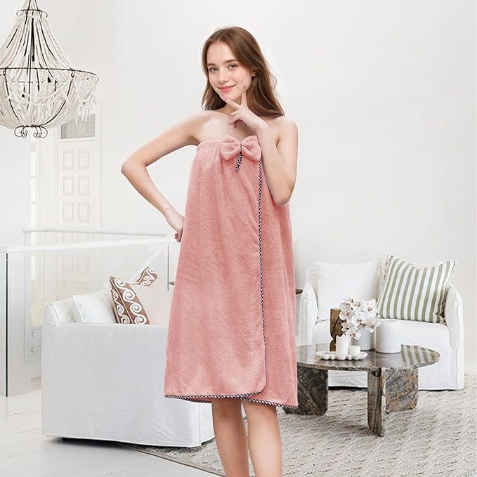 GOSCHE Bath Towel Wrap for Women - Adjustable Shower Wrap Towel with Home Hotel Bath Towel Nightgown for Sauna Beach Pool Gym Travel - Pink XL