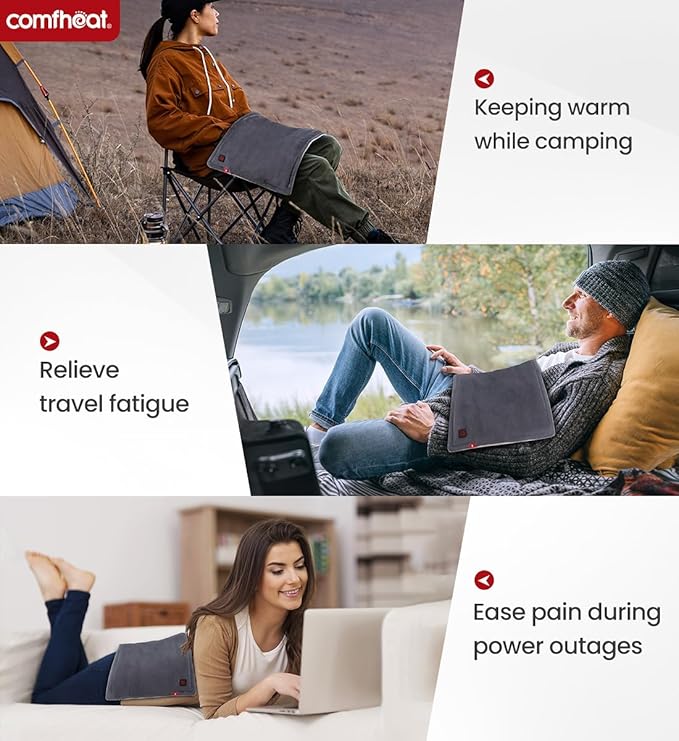 Portable Heating Pad with 5000mAh Battery Powered, 1.7LB Weighted Heat Pad Rechargeable for 1-3H Warmth Outdoor Travel, 3 Heat Settings, 12" x 16", Gray